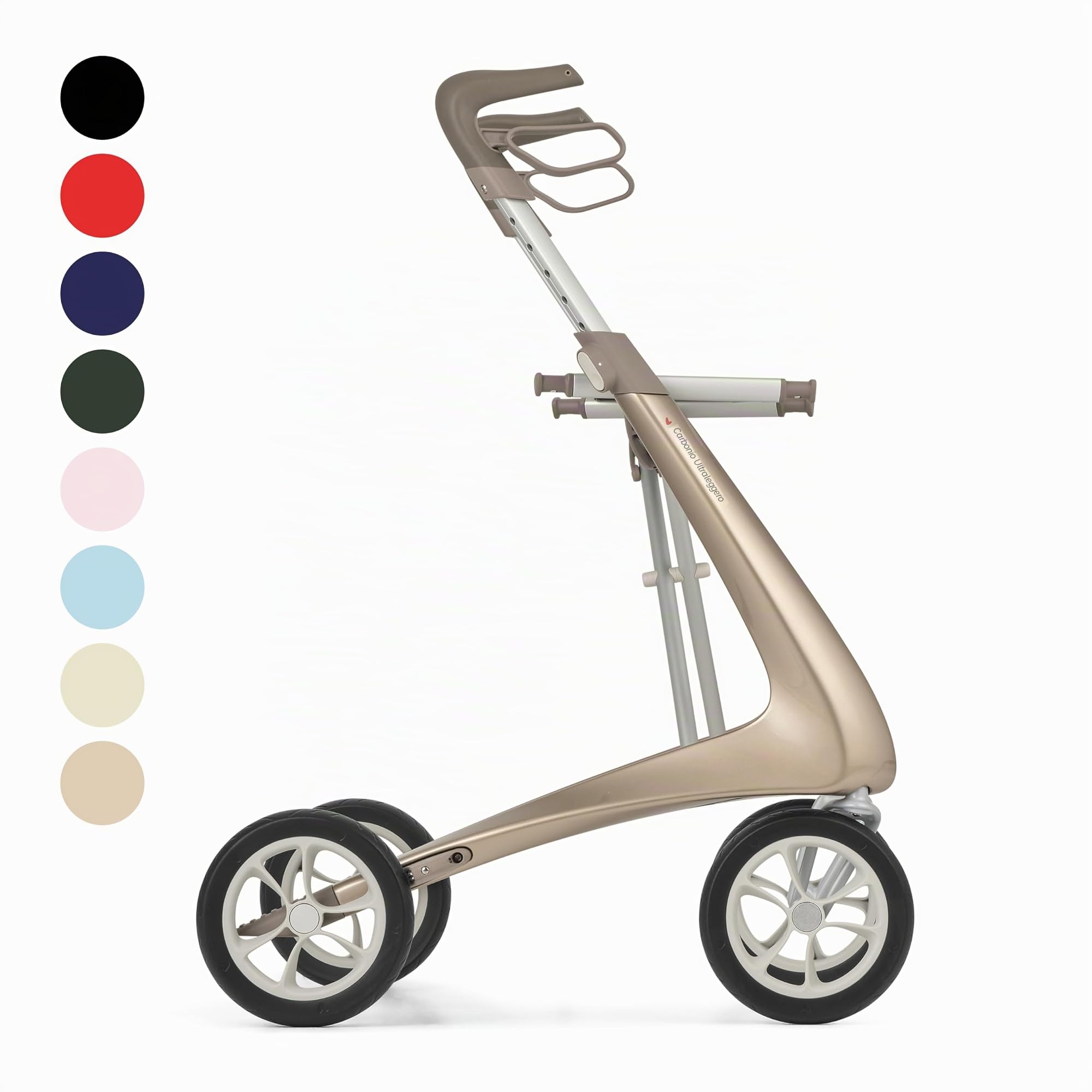byACRE Deambulatore Carbon Ultralight, 4,9 kg, Comfort, Oro Champagne | Il deambulatore in carbonio più leggero al mondo con sedile per anziani, ultraleggero e pieghevole, interni ed esterni