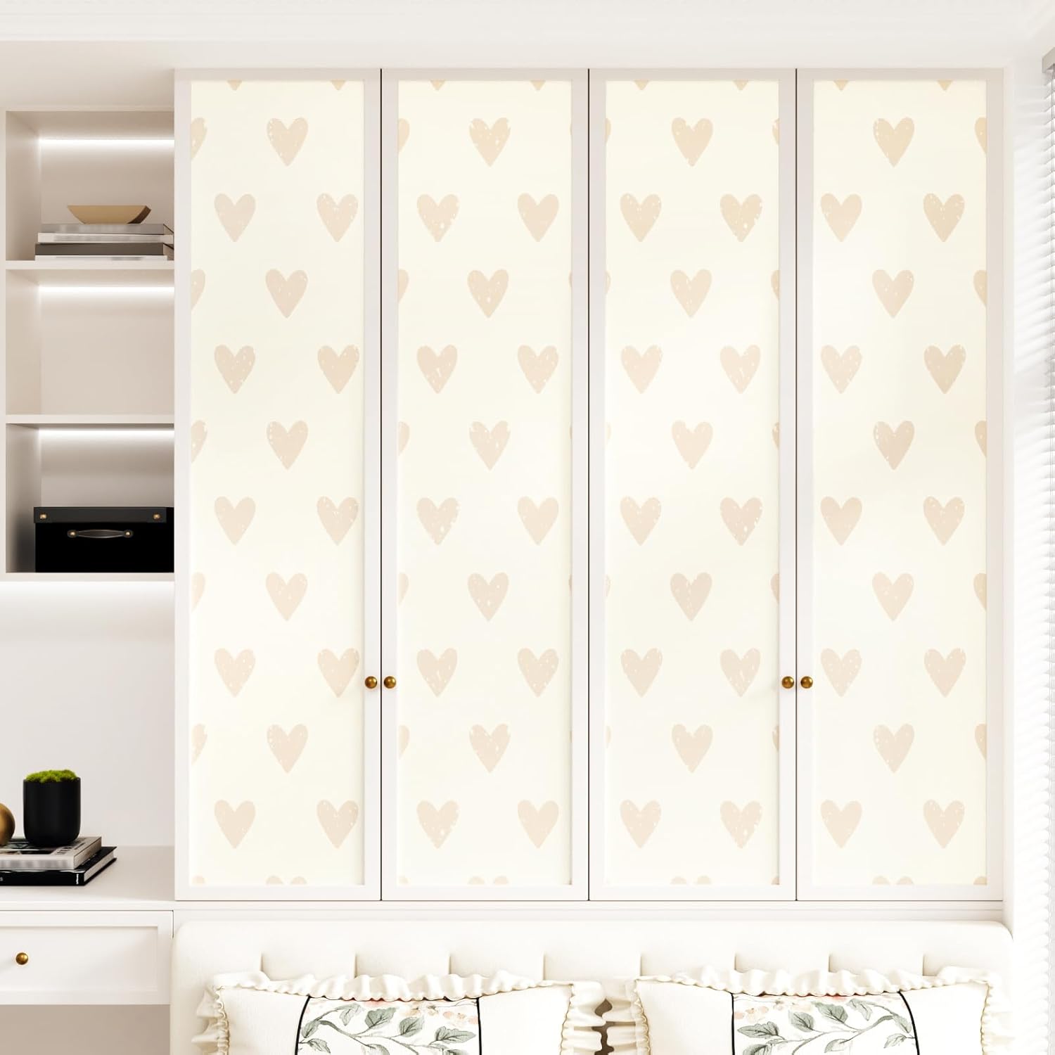 Beige/Pink Heart Wallpaper Peel and Stick Peach Hearts Stick on Wallpaper for Bedroom Bathroom 17.5"x102" Modern Renter Friendly Removable Self Adhesive Contact Paper for Cabinets Shelves