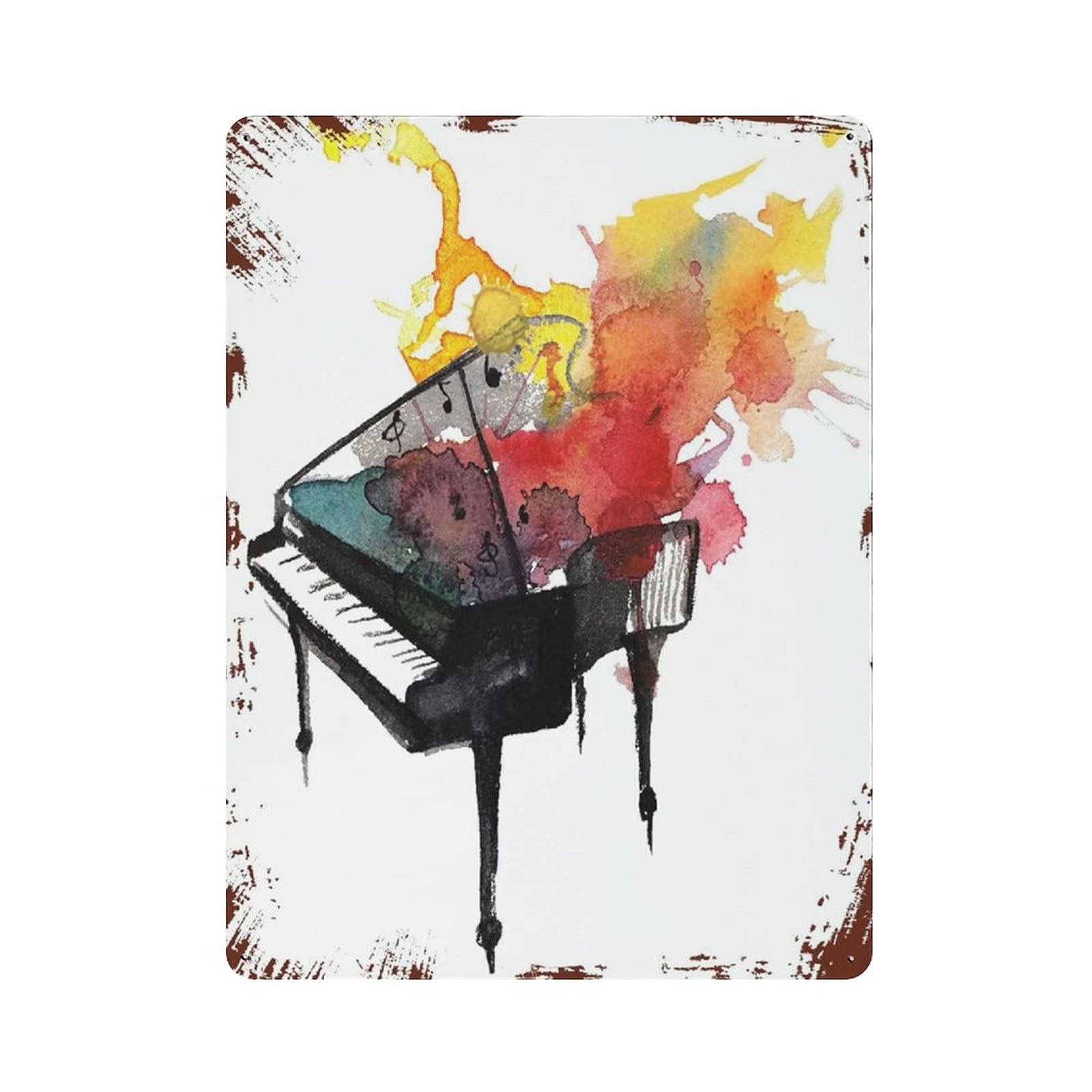Music Piano Watercolor Metal Signs, Fun Poster For Bar Kitchen Cafe Farmhouse Wall Decor 12x16 inch