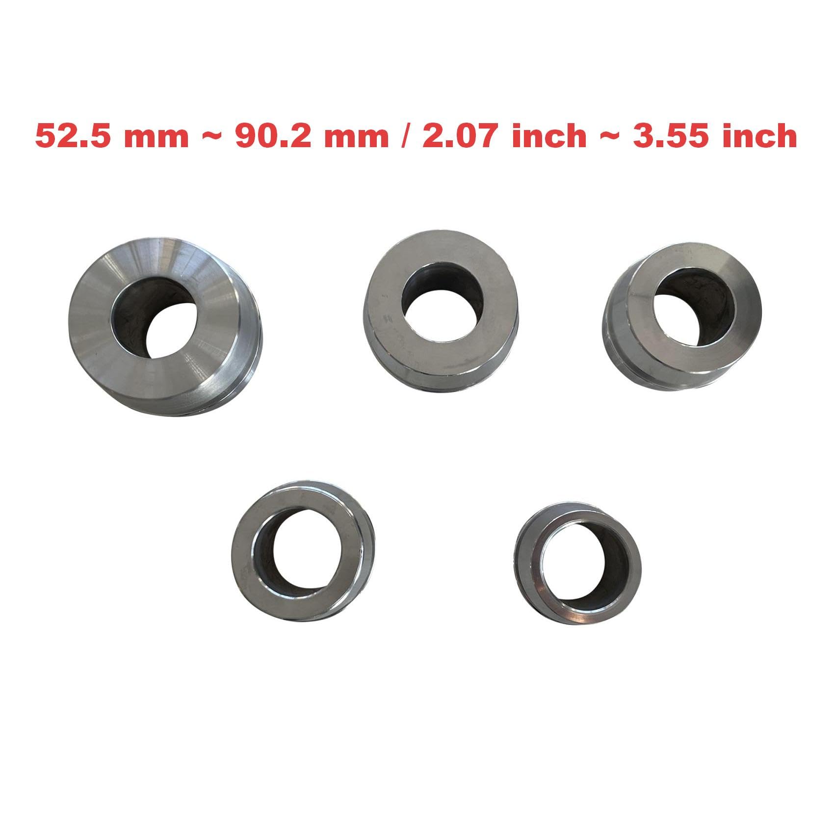 Juego de Conos cónicos para equilibradora de Ruedas con Eje de 40 mm, de 52,5 mm a 90,2 mm (2,07 a 3,55 Pulgadas), 5 Unidades, Accesorio para reparación de neumáticos