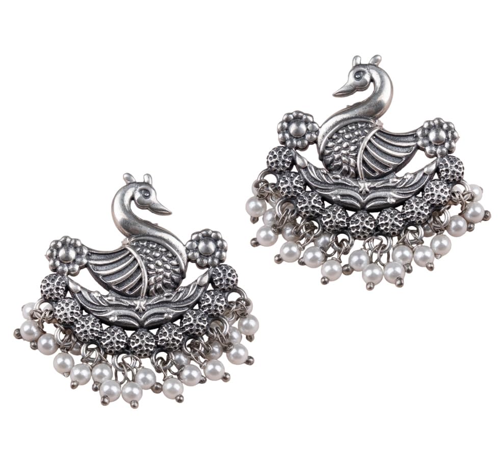Shyle 925 Sterling Silver Stud Earrings, Mizoya Intricate Peacock Pearl Drop Stud Earring, Well Stamped with 92.5, Minimalistic Piece,Oxidized Ear Studs, Pure Silver (B0D1V3GHLY) Amazon Price History, Amazon Price Tracker