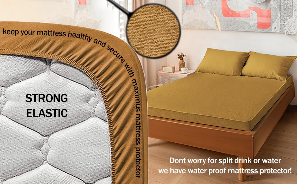 Image of Maximus Cotton Feel Terry Ultra Soft Waterproof Mattress Protector Bed Cover Queen Size Bed - 78x60 - Beige