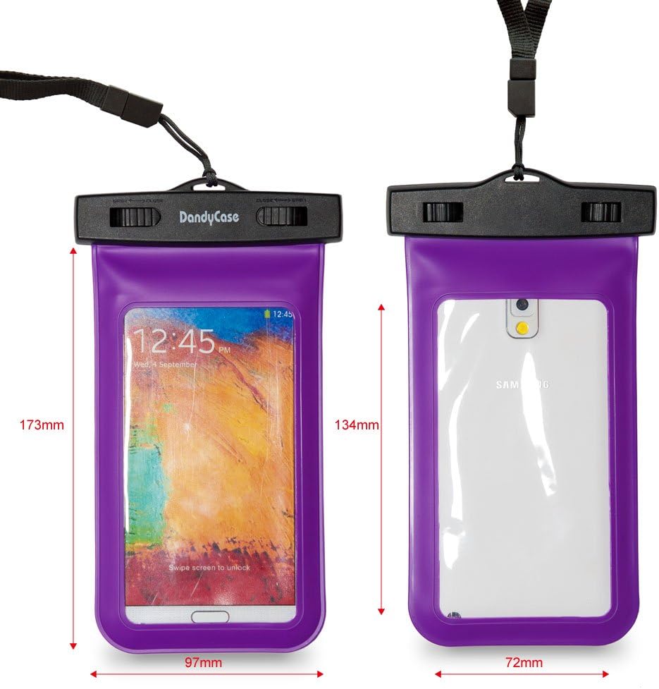 DandyCase Waterproof Case for Apple iPhone 5, Galaxy S4, HTC One, iPod Touch 5 - Also fits other Large Smartphones up to 5.3" Including Galaxy S3, BlackBerry Z10/Q10, HTC One, HTC One X/X+, Droid RAZR/MAXX, Nexus 4, EVO 4G LTE, Droid Incredible, LG Optimus G, Nokia Lumia, Droid DNA, Windows Phone 8X - IPX8 Certified to 100 Feet [Retail Packaging by DandyCase] (Purple/Black)