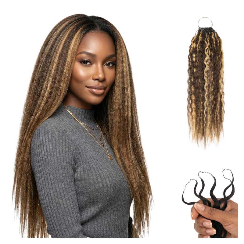 100% Unprocessed Remy Human Hair Feather Crochet Extensions for Women – Reusable, Invisible Knotless Feather Hair - Kinky Straight - Honey Auburn