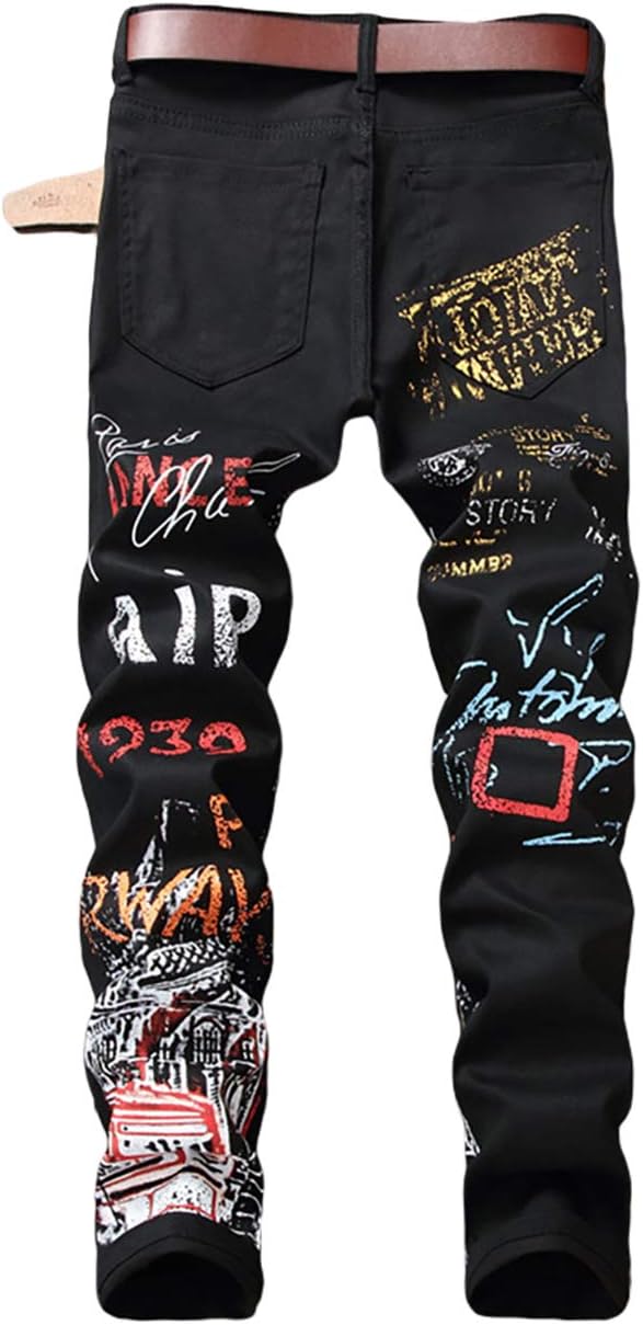 Enrica Men's Casual Printed Jeans Skinny Denim Pants - Image 3