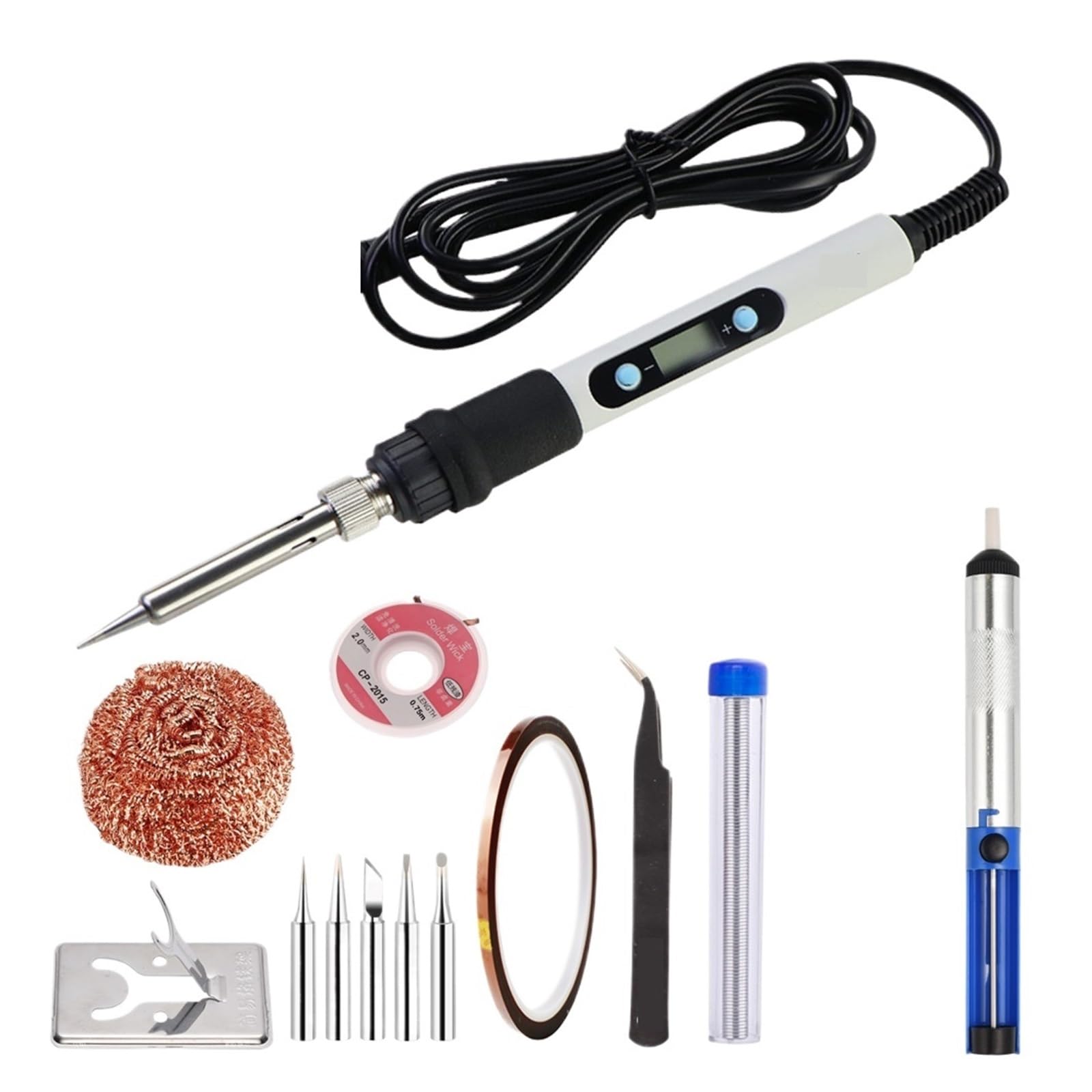 Kit De Soldador Eléctrico 80 W, Herramienta Soldadura Digital Con Temperatura Ajustable, Estaño Puntas Hierro, Herramientas Reparación Calentamiento Preciso(White,Set-5)