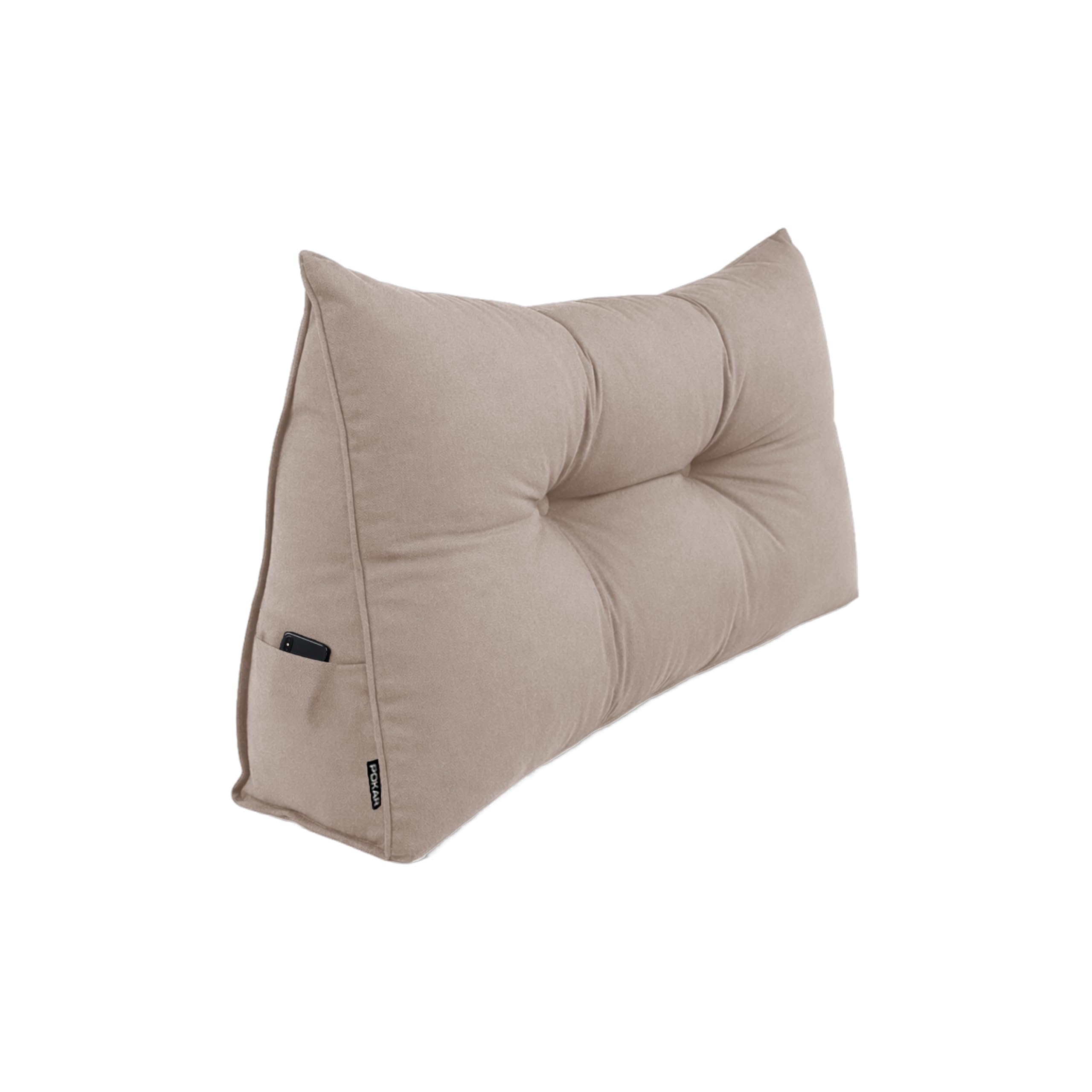POKAR Back Cushion for Sofa and Bed 70x50x20 cm | Backrest Wedge Pillow with Lumbar and Back Support | Reading Pillow with Side Pockets | Headboard Pillow | Oeko Tex 100 Certified | Beige