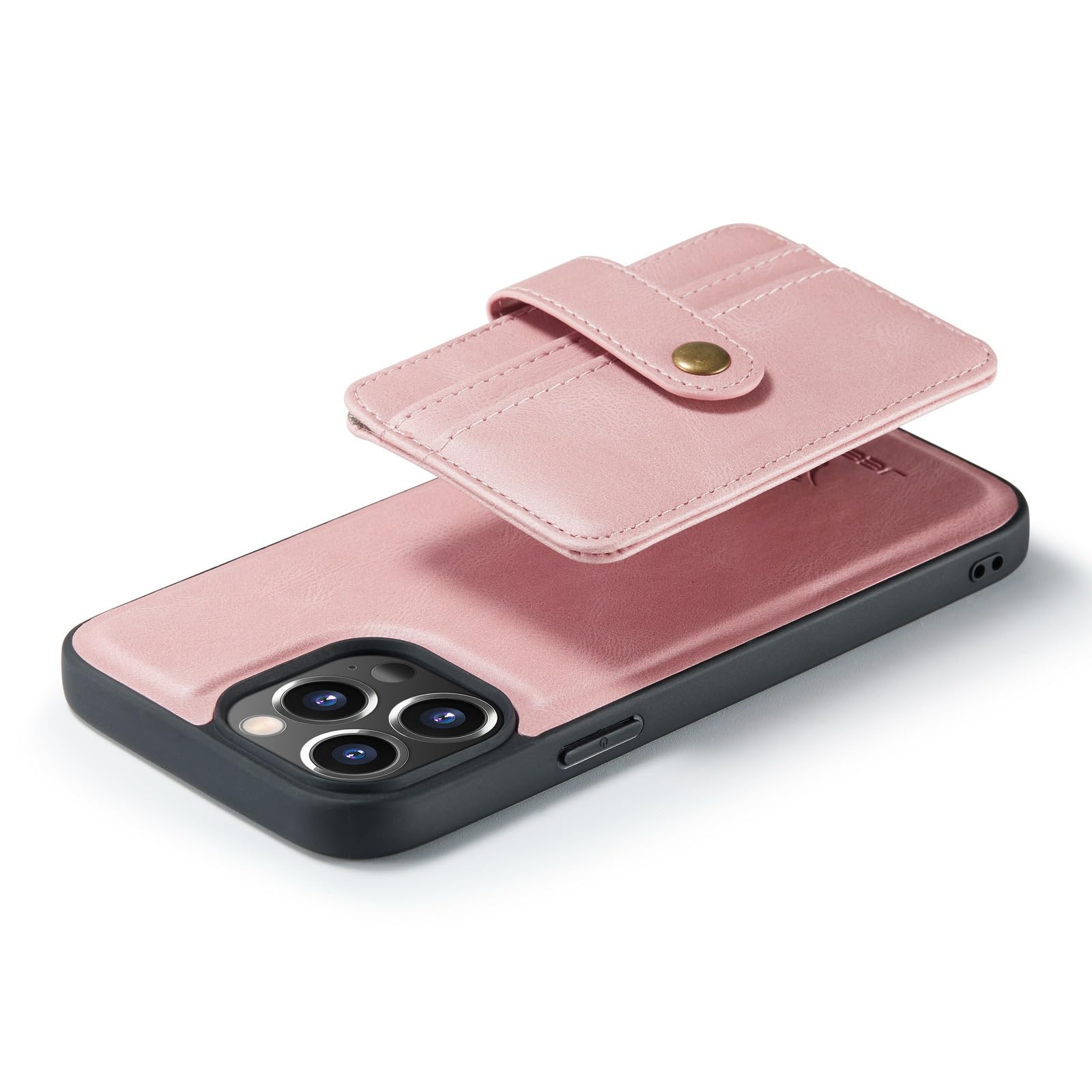 Skórzane etui na iPhone'a 15 Pro Max/15 Pro/15 Plus/15, magnetyczne odpinane, wąskie etui portfelowe z uchwytem na kartę blokującą RFID, różowy, 15