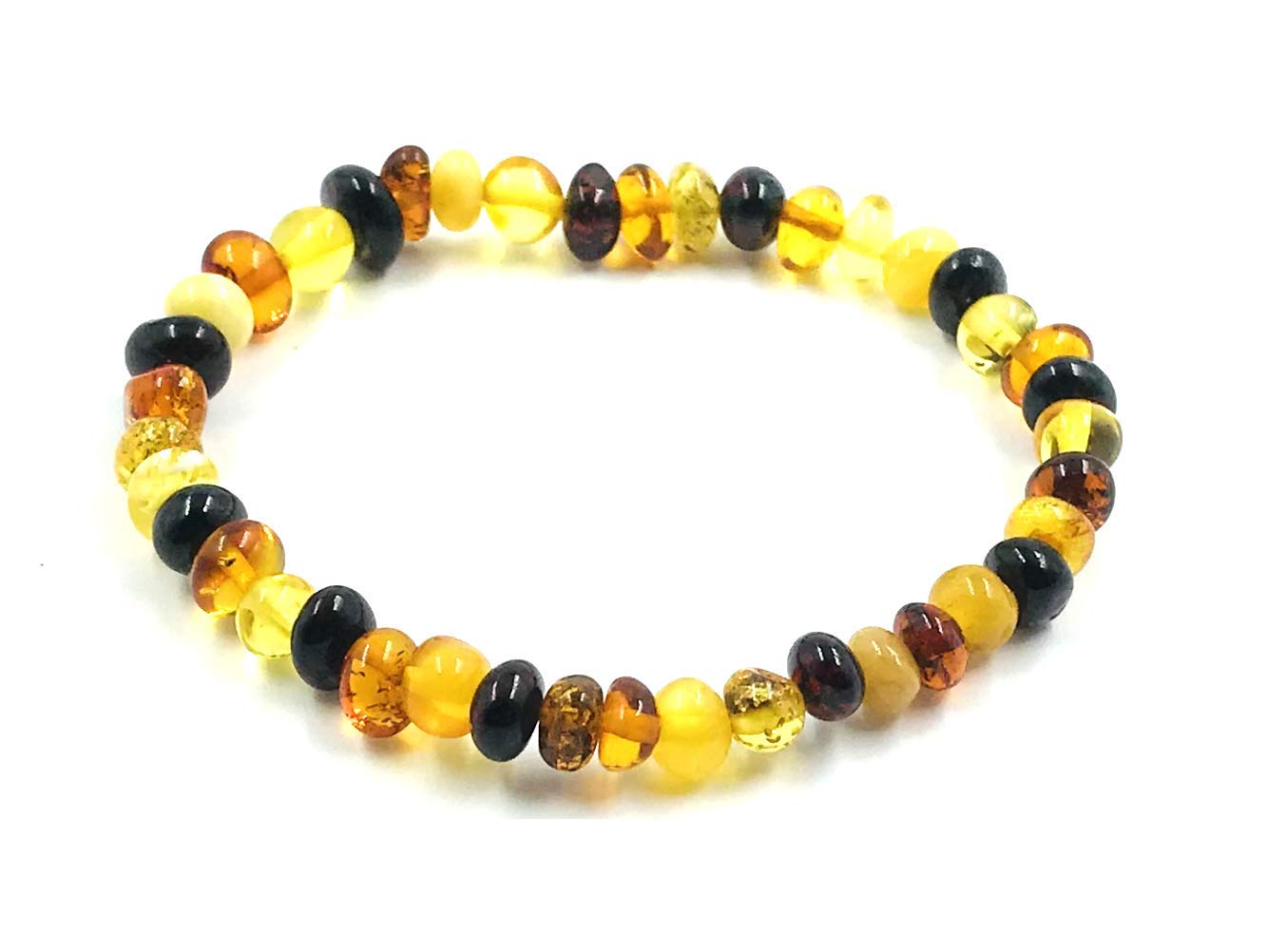 Amber Jewelry ShopNatural Baltic Amber Bracelet on Elastic 19 cm - Multicoloured - Made from Genuine Authentic Amber Beads - Amber Bracelet, 19 centimeters, Stone