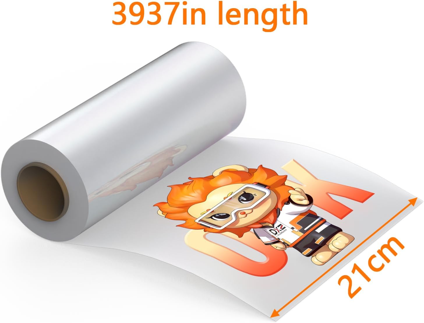 DXZ 8.27" x 328ft DTF Transfer Film Roll PreTreat Sheet PET Heat Transfer Paper for DYI Direct Print on T-Shirts Textile,Used for A4 DTF Printer(100m,1psc）