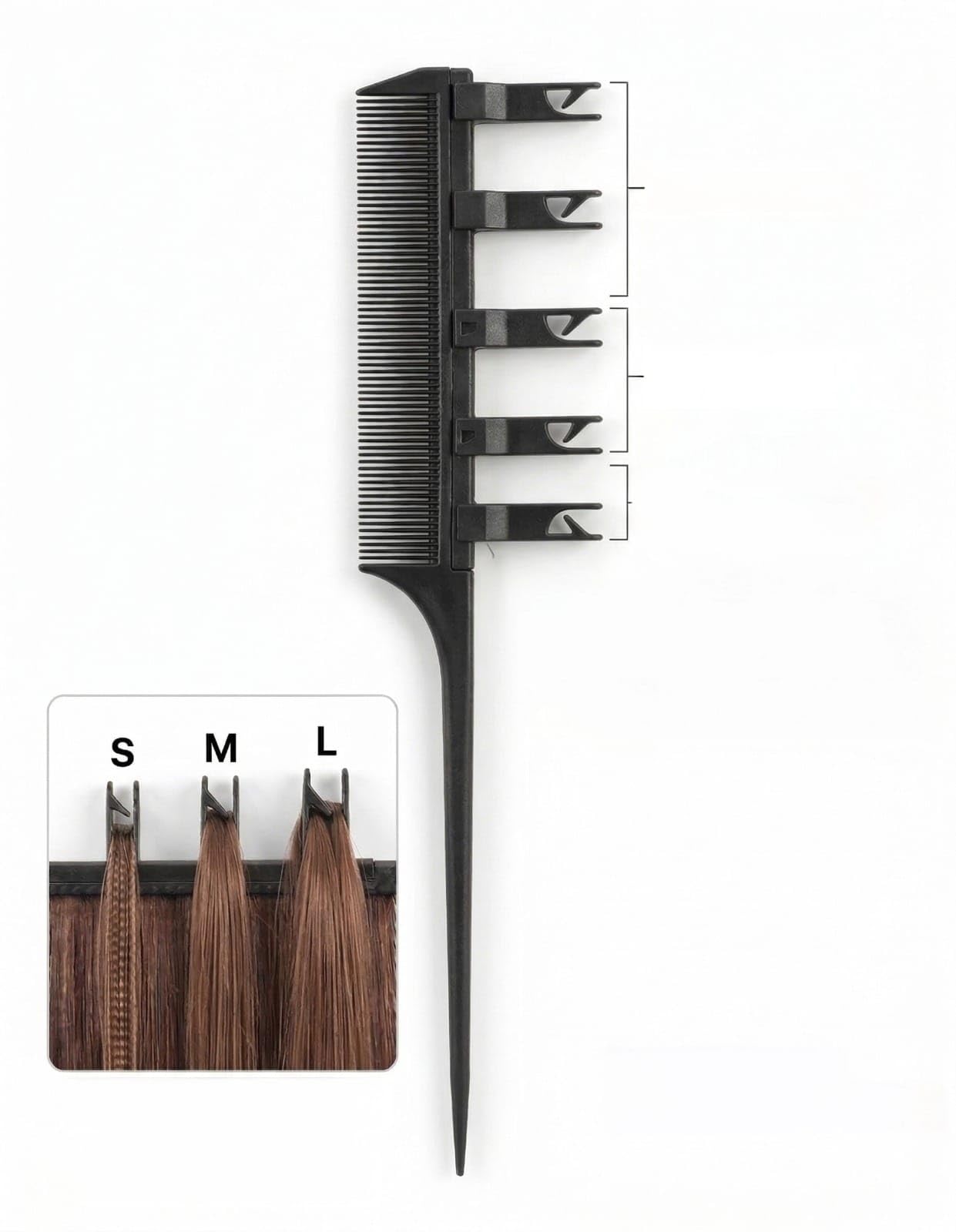 Professional Hair Comb with Adjustable Sectioning Clips, Dual-Sided Carbon Fiber & ABS Blend, Heat Resistant Tail Comb for Hair Coloring, High-Precision Stylist Tool, Black