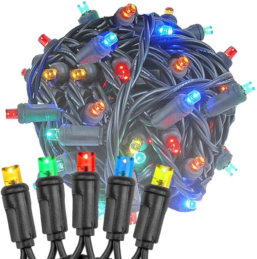 Novelty Lights 25ft Christmas String Lights, 50 Multicolor LED Bulbs on Black Wire, 6" Spacing, Connectable Indoor Outdoor Commercial Grade Lighting for Holidays Patio Weddings
