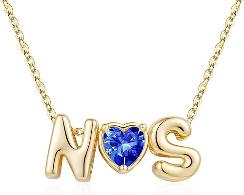 M MOOHAM Initial Sapphire Birthstone Necklaces for Women - Two Initial Necklaces