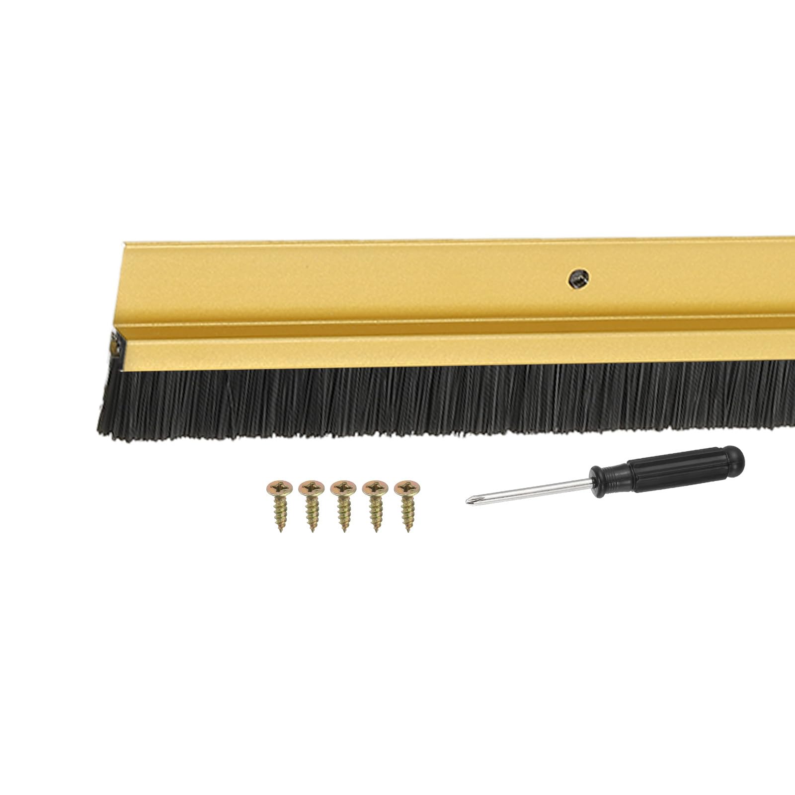 YELARXI Door Sweep Aluminum Alloy Brush Sweeps, 0.8 Inch Black PP Brush 39"L x 1.8"W Fit for Gaps of Door Bottom - H-Shape Holder (Gold)