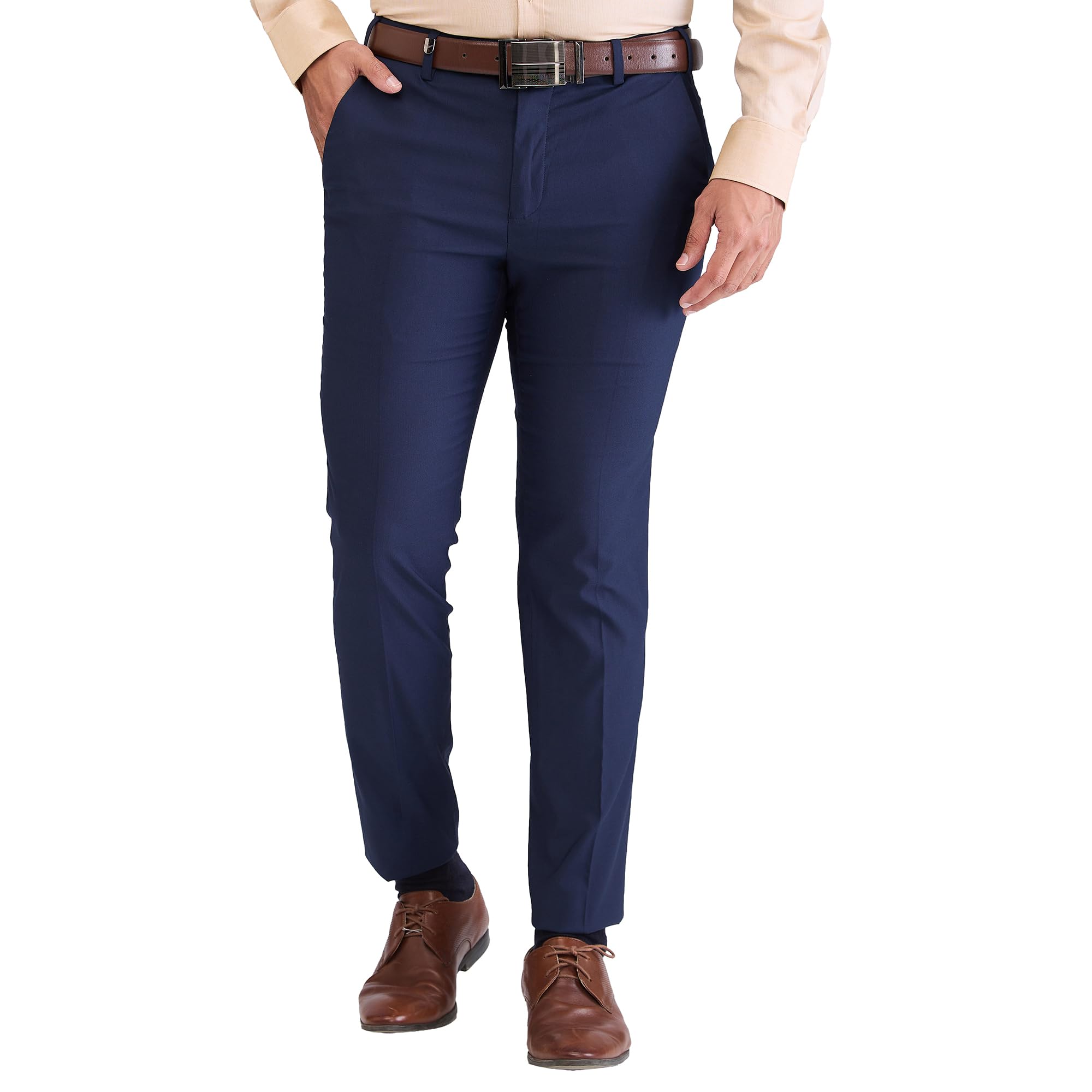 park avenue Men's Neo Fit Solid Pattern Polyviscose Blend Flat Front Formal Slim Fit Trouser-picture-16