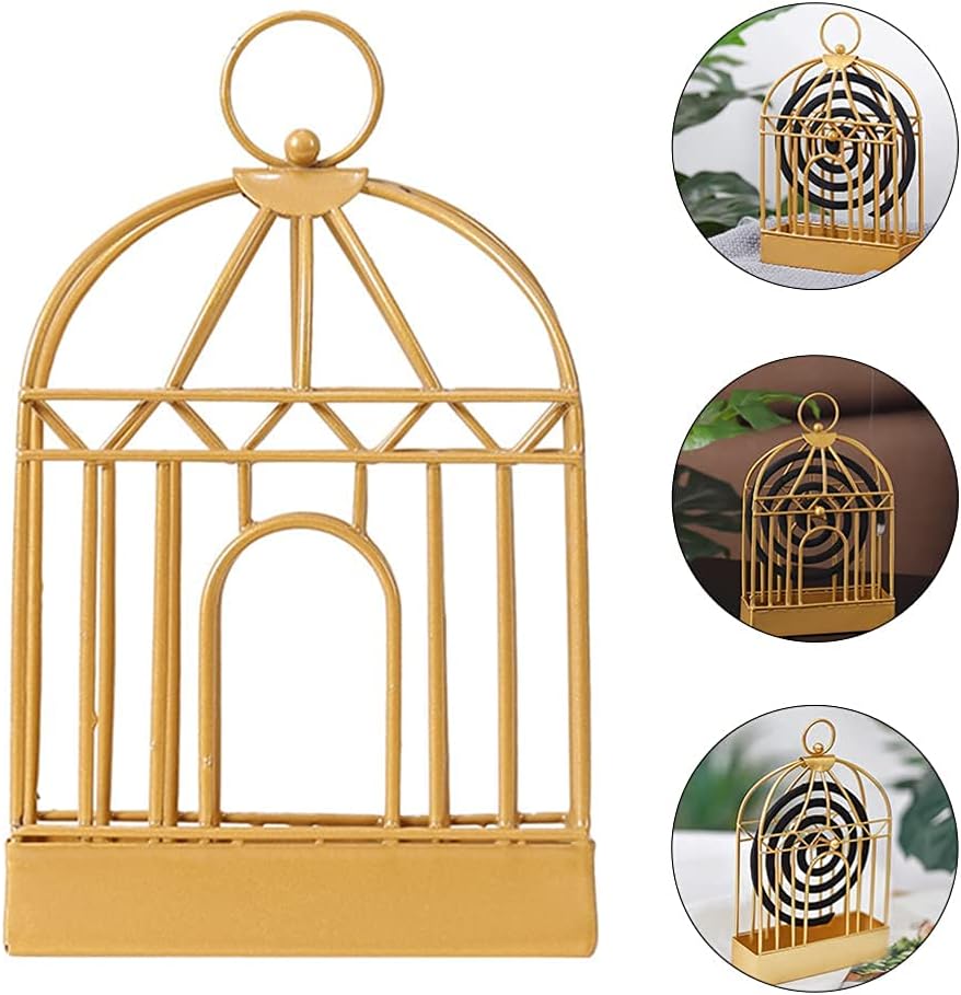 Aashita Creations Wrought Iron Mosquito Coil Holder Incense Burner with Retro Birdcage Design (Vintage Golden Color)