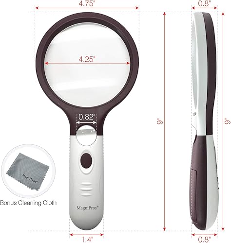 Miniatura 4 de MagniPros See Things Differently Lupa extragrande 4X con 3 luces LED ultra brillantes y lente de zoom 25X, brillo ajustable para leer impresiones