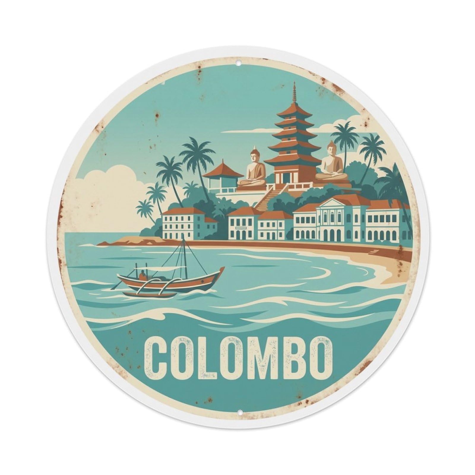 Metal Tin Sign Vintage Travel Sri Lanka Colombo