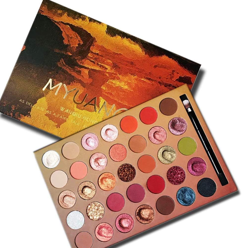 MYUANGO 35 Colors Eyeshadow Palette Highly Pigment Soft Cream Eye Cosmetic Matte Shimmer Glitter Metallic Waterproof Makeup Set