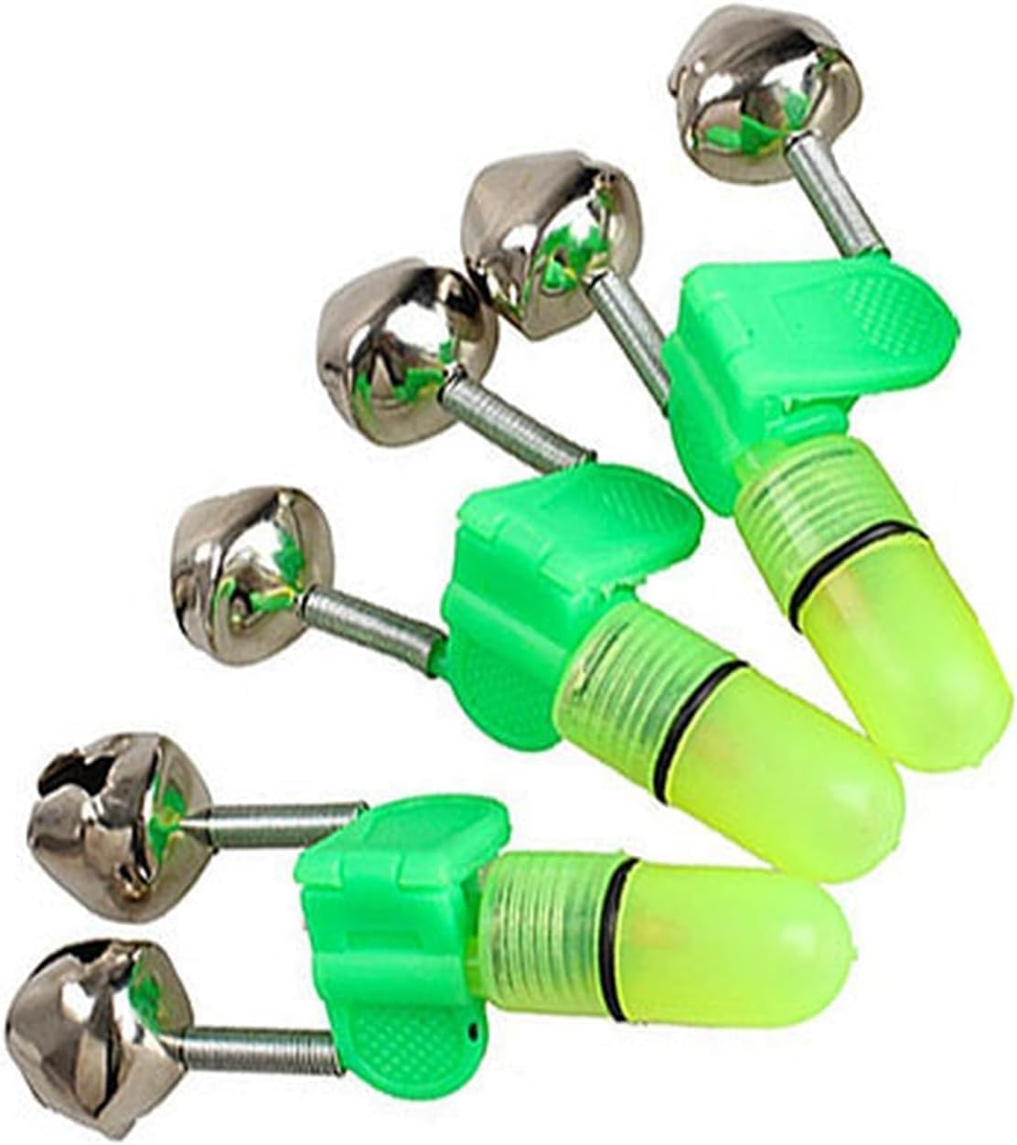 3 Pcs Green Fishing Accessories Fishing Rod Tip Bite Alert Alarm Twin Bells with Night LED Light Lamp Fishing Bite Green Indicators Hunting Fishing Tools