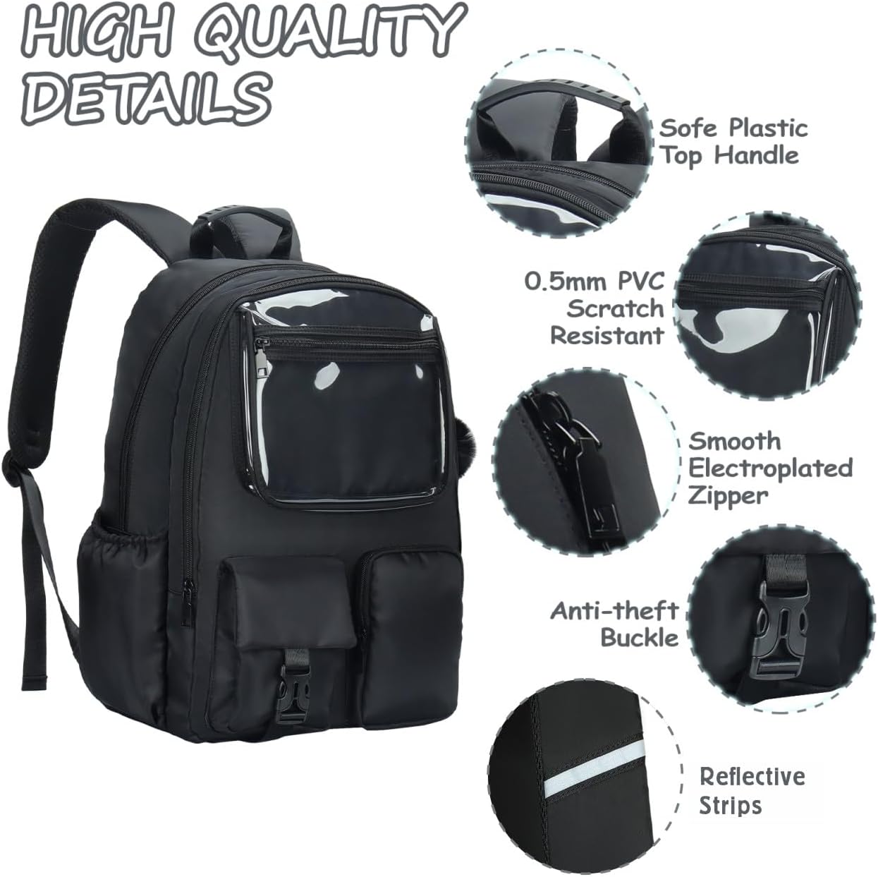 Kids Backpack for Girls Bookbag College Middle High School Bag for Student Black Plain Ita Bag