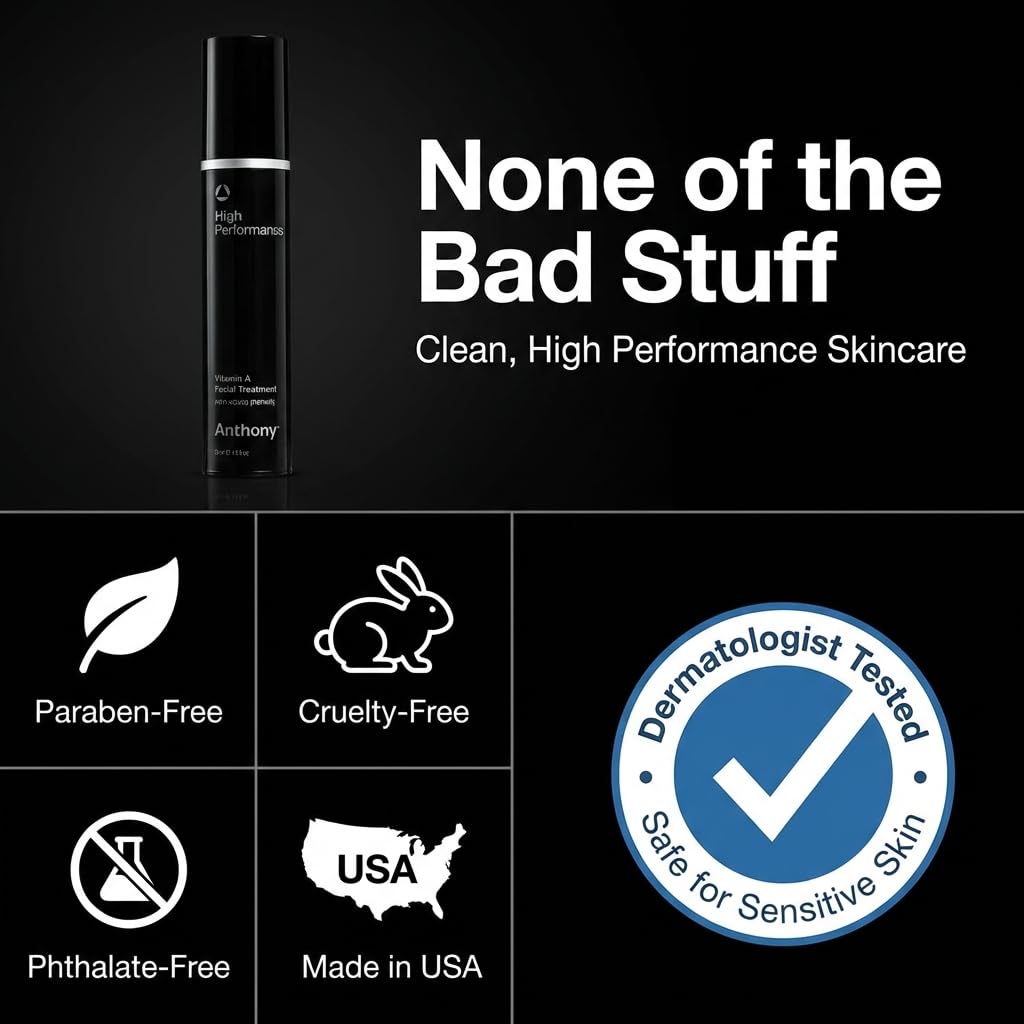 Anthony High Performance Vitamin A Treatment, Advanced Anti-Aging Face Cream with Shea Butter & Squalane, Anti-Wrinkle Moisturizer for Youthful Skin, Safe for Sensitive Skin, 1.6 Fl Oz