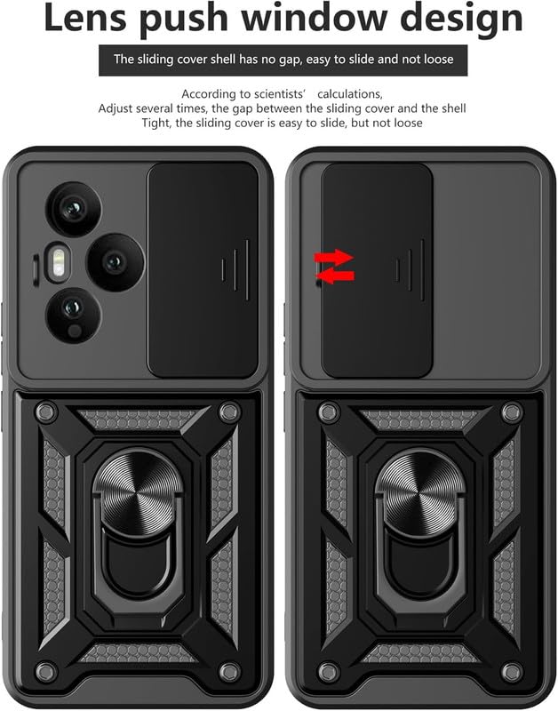 Image of ELICA Military Grade Protection Phone Case with Slide Camera Cover /Rotation 360 Ring Case for Honor 400 Pro 5G - Black