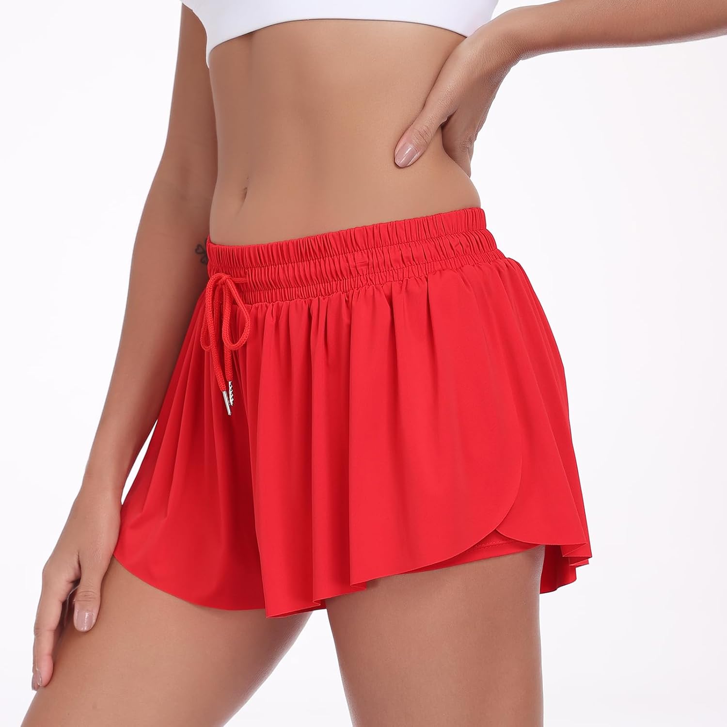 Wsirmet Flowy Shorts for Women Butterfly Shorts 2 in 1 Athletic Workout Gym Biker Running Shorts with Pockets - Image 3