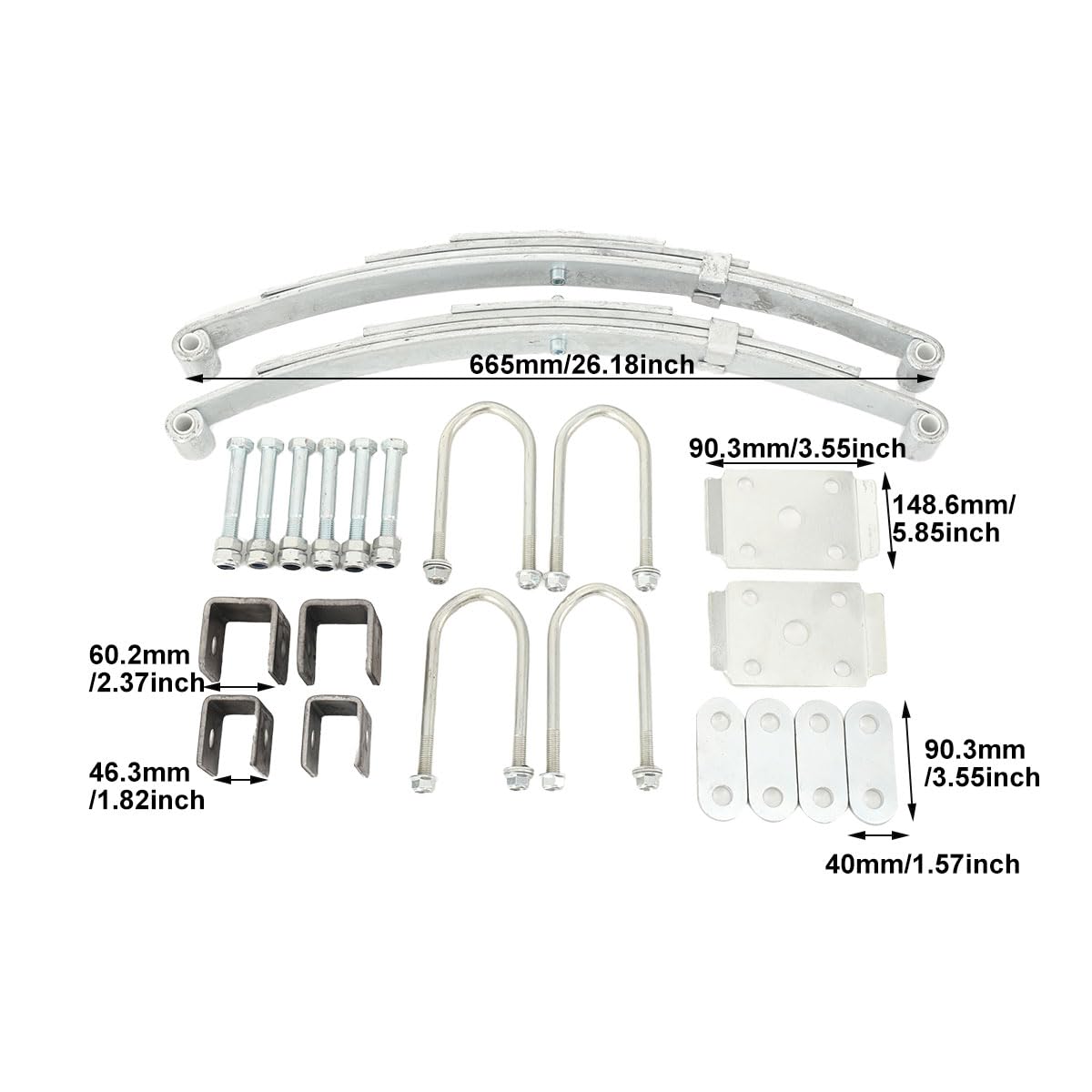 Anhänger-Blattfeder-Kit, 2 Stück Ersatz für SW4B 4-Blatt-Anhängerfeder, Blattfeder Montageset und U -Bolzen Hanger Kit für 3500 lbs Einzelachse, Anhängerachse Suspension Kit