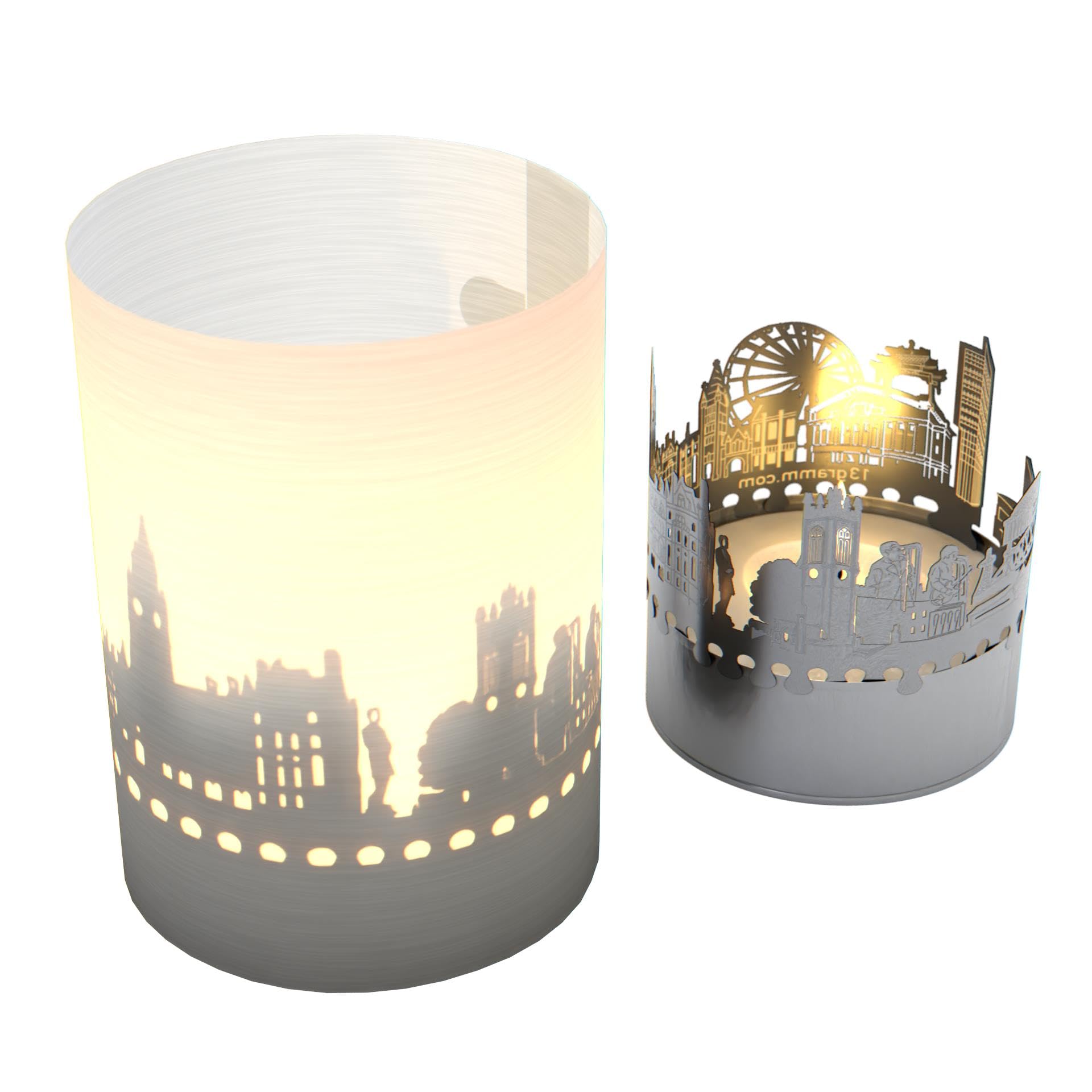 13Gramm United Kingdom - Manchester Manchester Skyline Gift Tube Shadow Play Candle | Stunning Silhouette Projection | Great Souvenir For Manchester Fans!