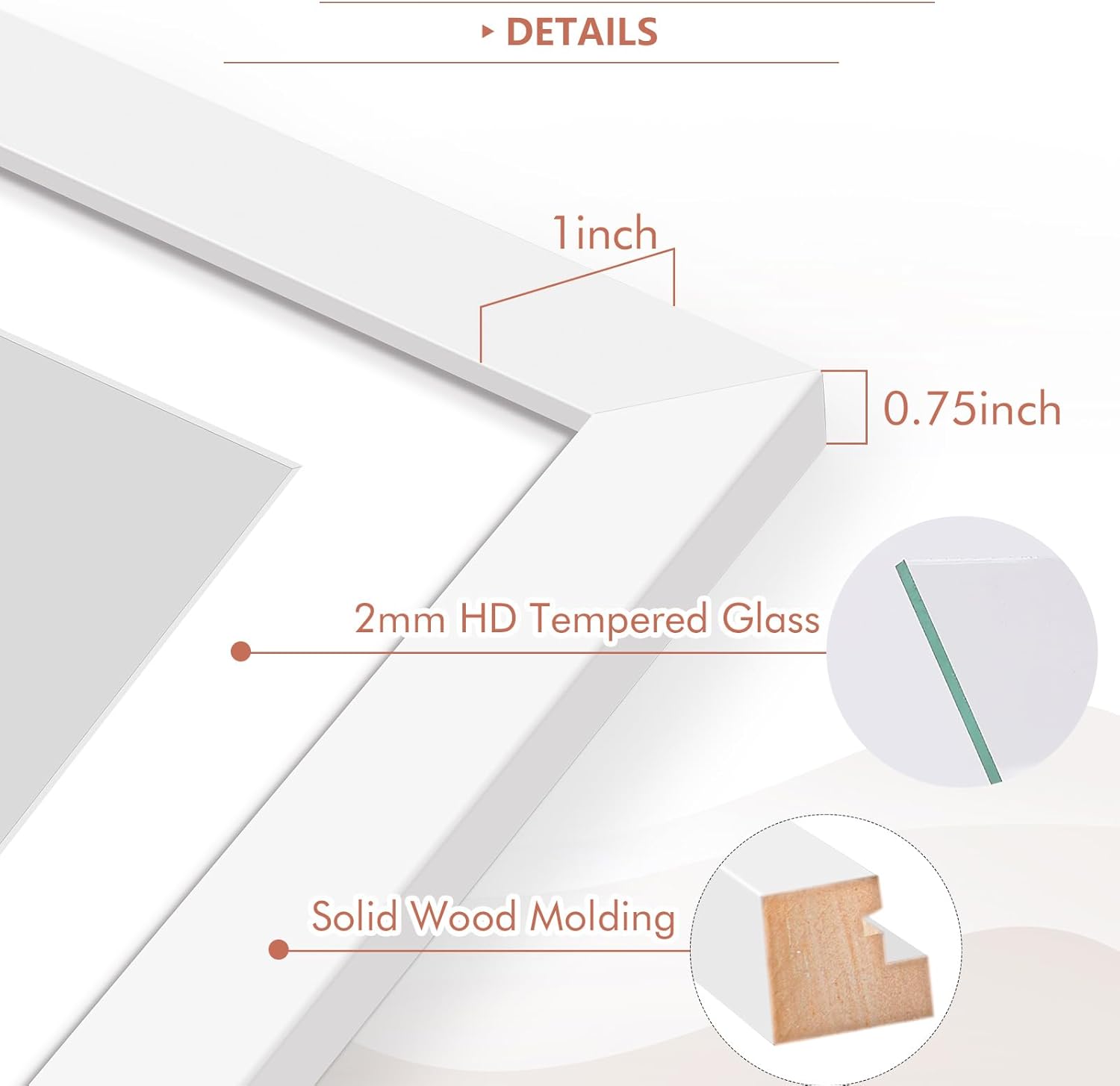 Golden State Art, 8x20 Picture Frame, White, Collage Frame Display Four 4x6 Photos, Horizontal or Vertical, HD Tempered Glass, Real Wood Molding, Wall Hanging, 1 Pack