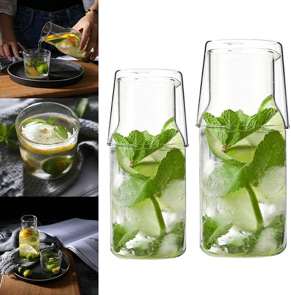 qiuqiu 2 in 1 Nordic Style Glass Cup with Lid Heat-Resistant Coffee Water Beer Cup Set Breakfast Cup Cold Drink Cup-L