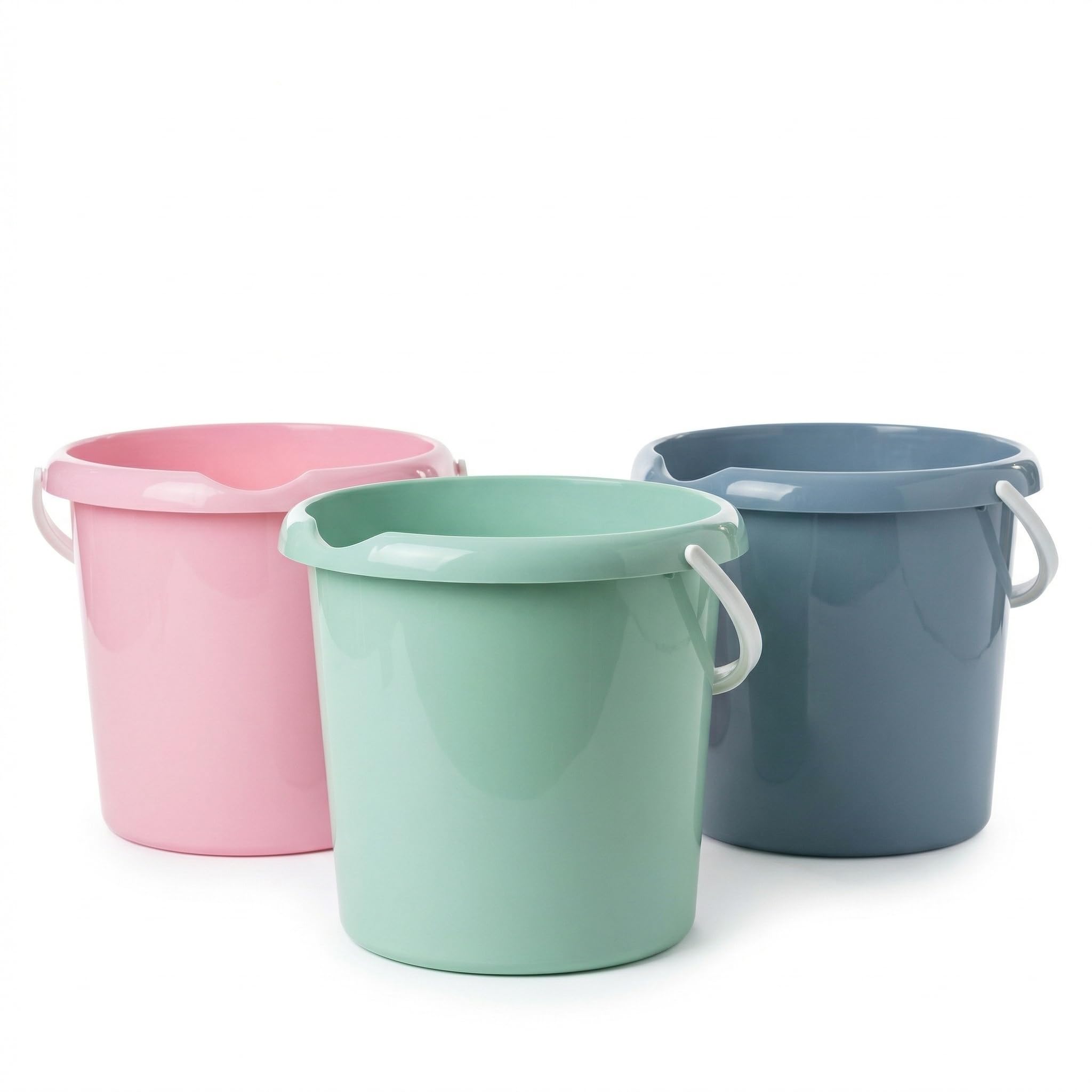 Eimer Putzeimer 5 Liter, 3 Stück Plastikeimer, Wassereimer in 3 Farben, Haushaltseimer aus Stabiler Kunststoff, Putzeimer mit Ausguss und Mess-Skala, lebensmittelecht, Model Teo, Made in EU