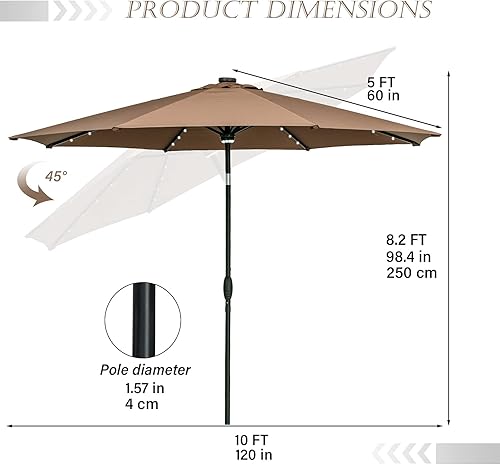Miniatura 3 de GDY Sombrilla de patio de 10 pies, con energía solar, 40 luces LED, de aluminio, para exteriores, con inclinación y manivela