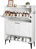 MAHANCRIS Shoe Storage Cabinet with 2 Flip Drawers - Hidden Entryway Organizer, Freestanding White SHWT9401, Holds 24-32 Pairs