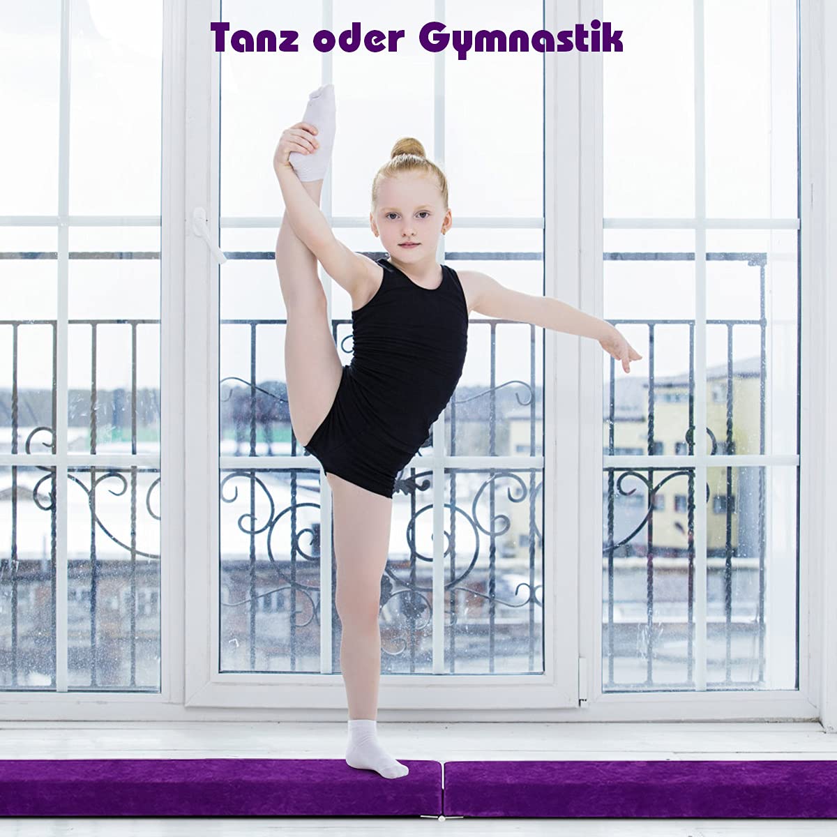 RELAX4LIFE Schwebebalken Kinder 210cm, Balancierbalken zusammenfaltbar, Balance Beam Klappgymnastik mit Rutschfester Basis, Übungsbalken mit Einbauscharniere & Schaumstoff, Gymnastik Übungen zu Hause