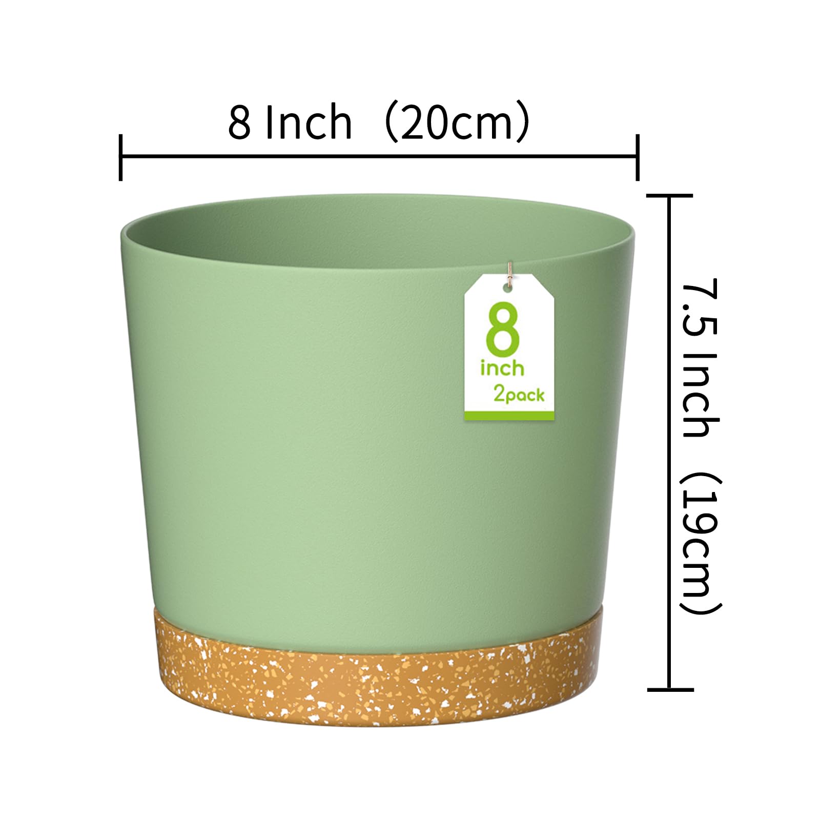 ZMTECH Vasi per piante da 20 cm, fioriere moderne con fori di drenaggio e sottovaso staccabile, vasi da fiori in plastica per piante per casa, giardino, davanzale (set da 2, verde)
