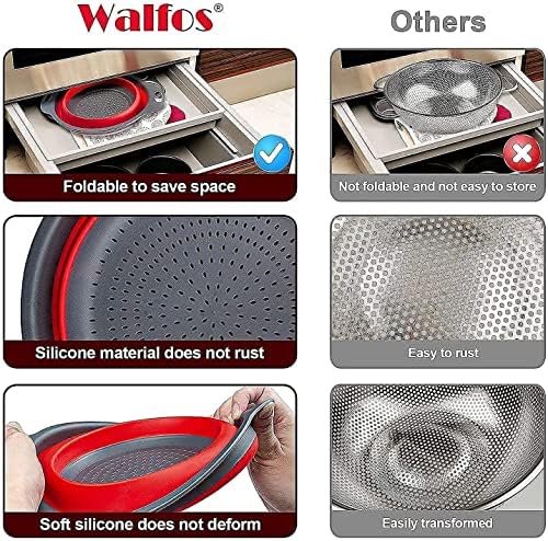 Collapsible Colander - Walfos 4 Quart Big Size Silicone Folding Strainer, Space-Saving Kitchen Strainers, BPA Free  Dishwasher Safe, for Pasta, Vegetables, Fruits