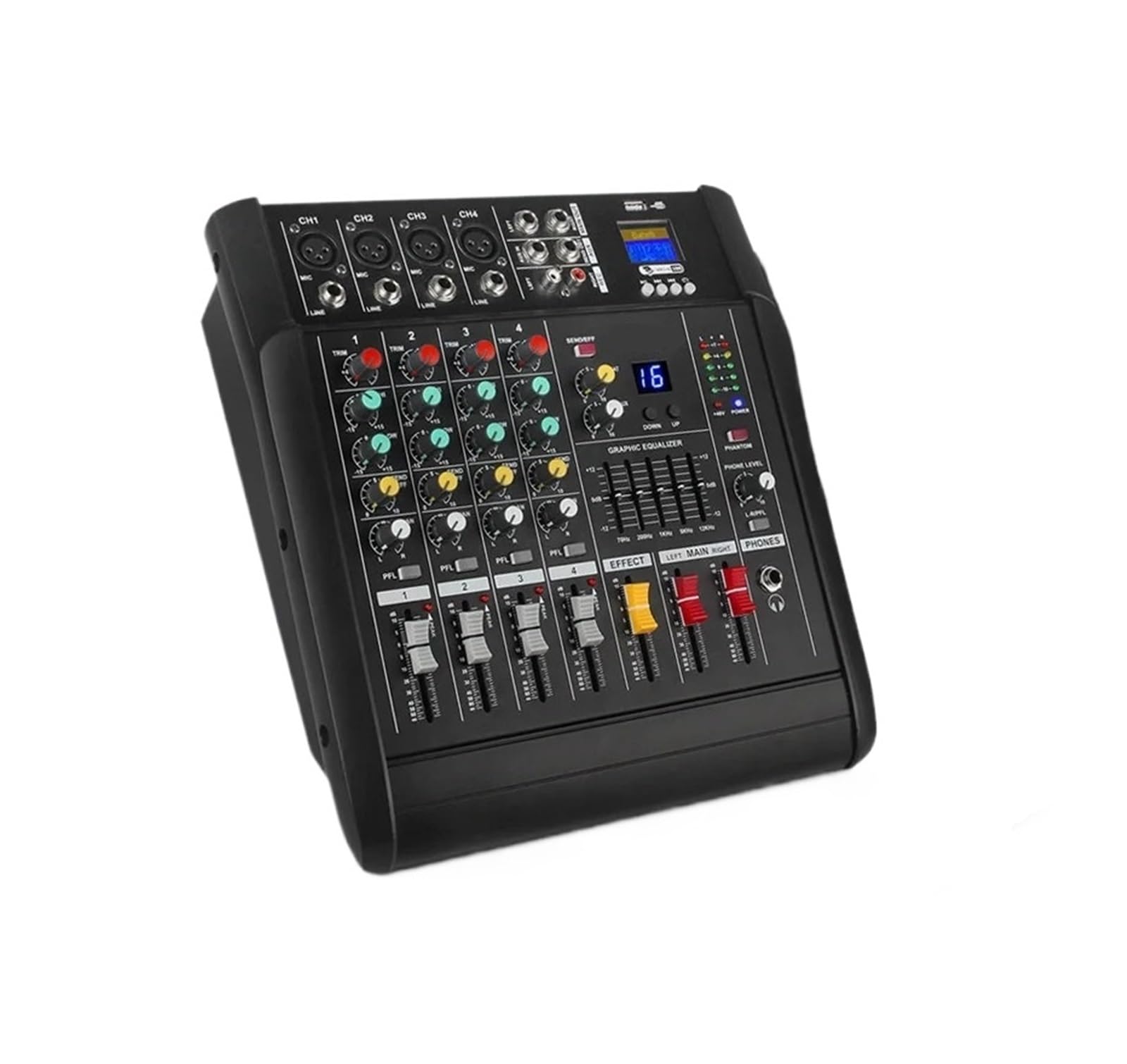 Controlador de DJ, Mezclador amplificador de potencia de 4 vías, 500 W, mezclador de DJ, equipo de escenario, mezclador de computadora, teléfono móvil, grabación en por Bluetooth
