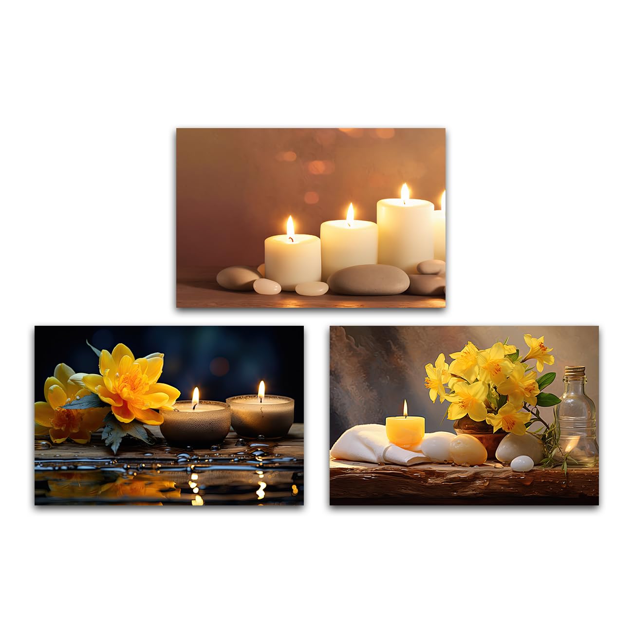 LMYSXAOZ Zen Wall Art Bathroom Decor 3 Panels Yellow Orchid Candle and Bath Towel Canvas Prints Meditation Painting for Yoga Spa Framed (Zen-3, 20.00"x28.00"x3P)