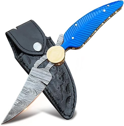 Miniatura 9 de WARLOCKS CLUB Cuchillo de caza plegable de Damasco hecho a mano