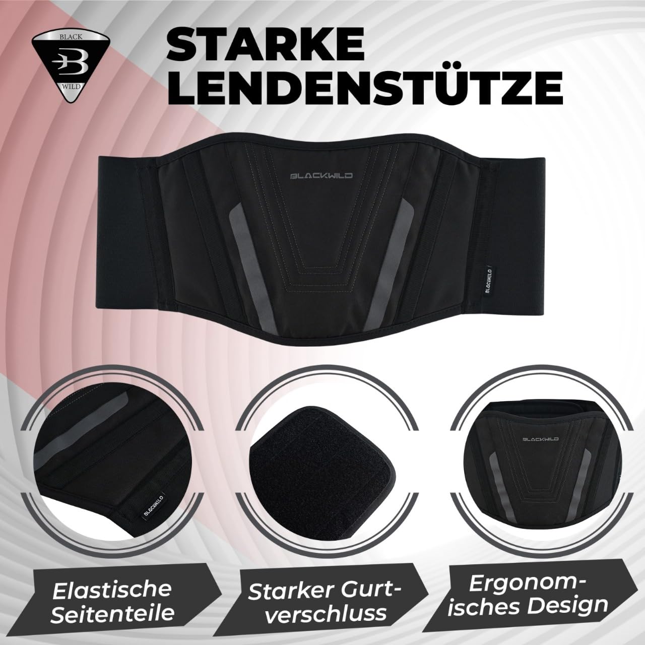 BLACKWILD - Cintura lombare per moto, unisex, colore nero primario stabilizzazione efficace della zona lombare, tiene al caldo i reni