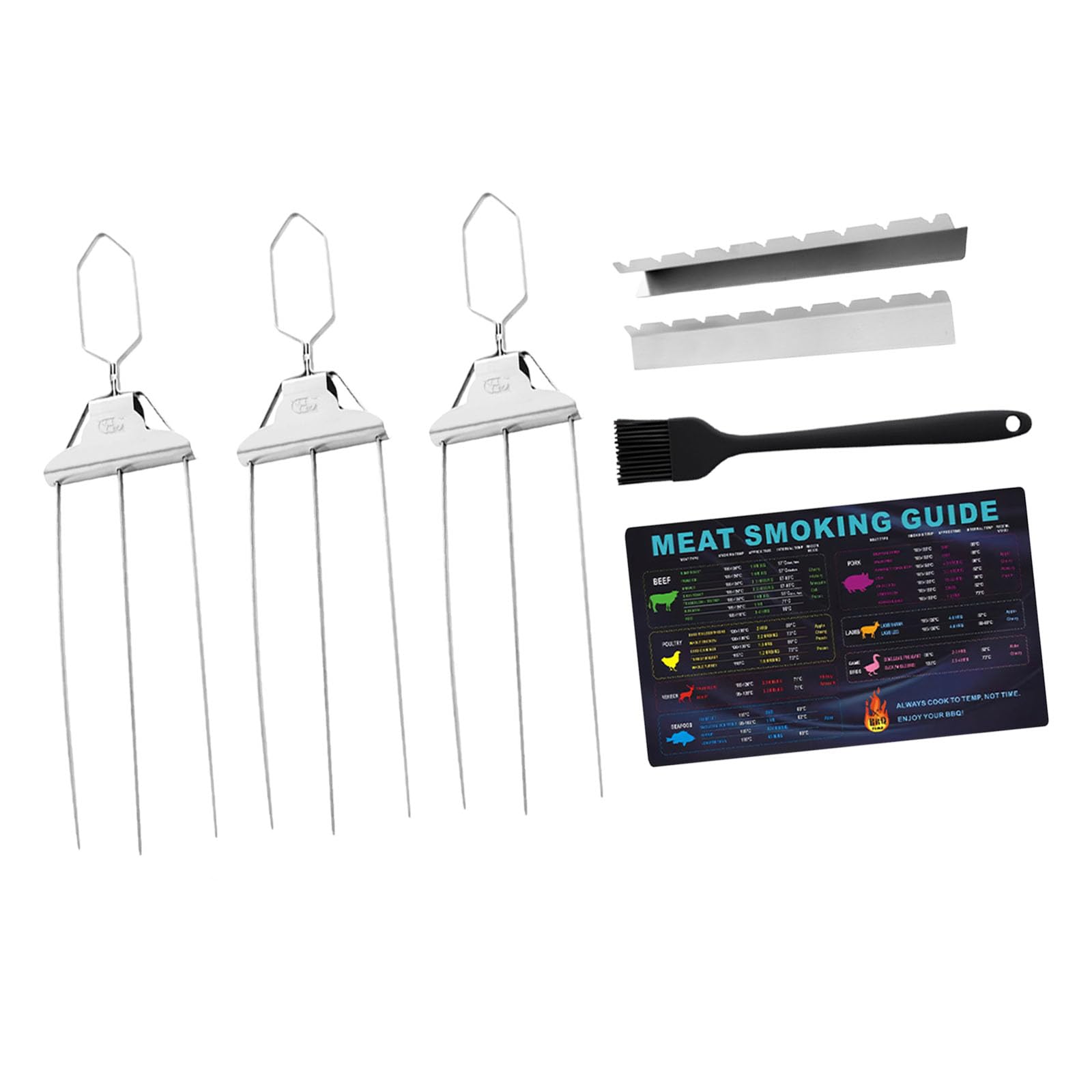 Spiedini in acciaio inossidabile a 3 punte per barbecue con design a maniglia spinta, eccellenti per spiedini carne, verdure e frutti mare resistenti