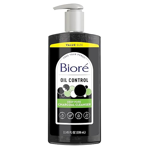 Biore Deep Pore Charcoal - Limpiador facial diario para eliminar suciedad y maquillaje, para piel grasa, 11.45 onzas líquidas, tamaño económico