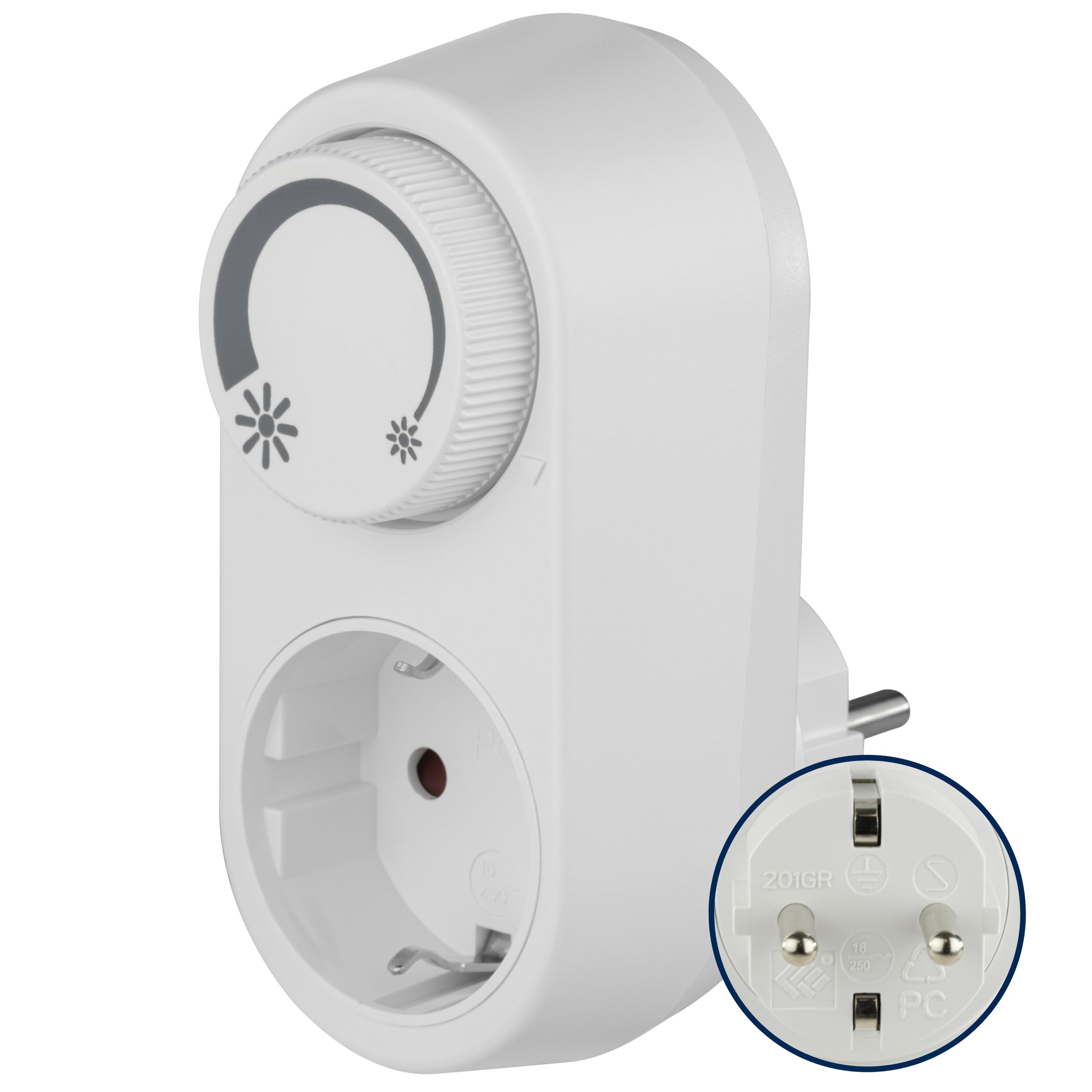 REV Steckdosendimmer – Dimmer für LED, Glüh- & Hochvolt-Halogenlampen - einfache Plug & Play Lösung mit Ein/Aus-Drehschalter & erhöhtem Berührungsschutz, weiß