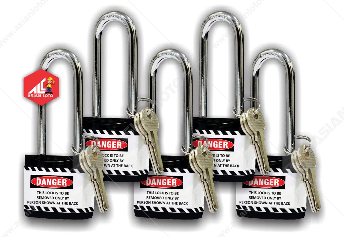 Asian Loto Long Shackle Jacket Padlock with 3 Keys (Set of 5) BLACK