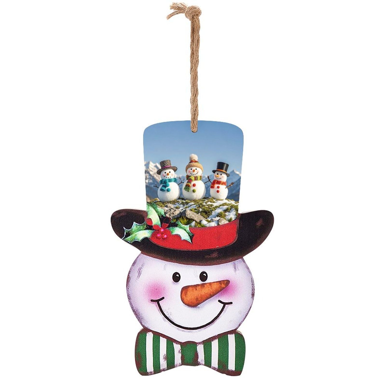 Plaque en bois bonhomme de neige suspendre déco rapide sans trou pour mur de Noël