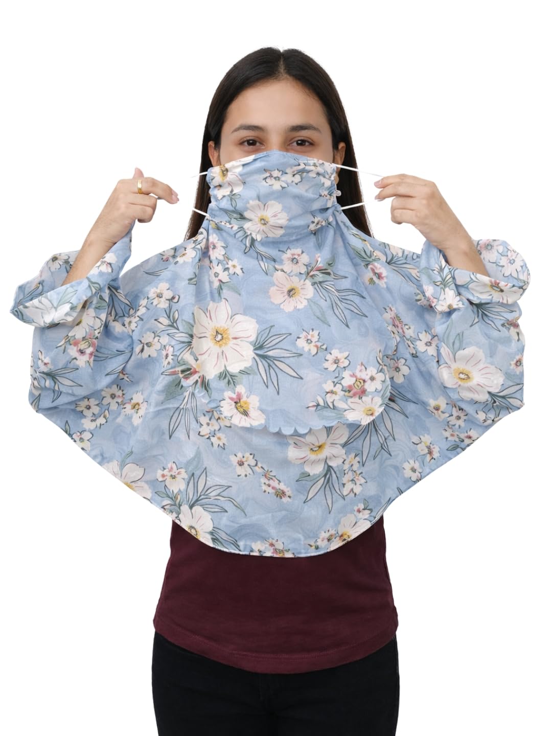 youstylo - you are priority Youstylo Women Sun UV Protection Driving Shawl with Face Cover Mask, Breathable Fabric, Full Arm Coverage, Outdoor Riding Protective Chiffon Lightweight Scarves Masks (Floral Print)-picture-30
