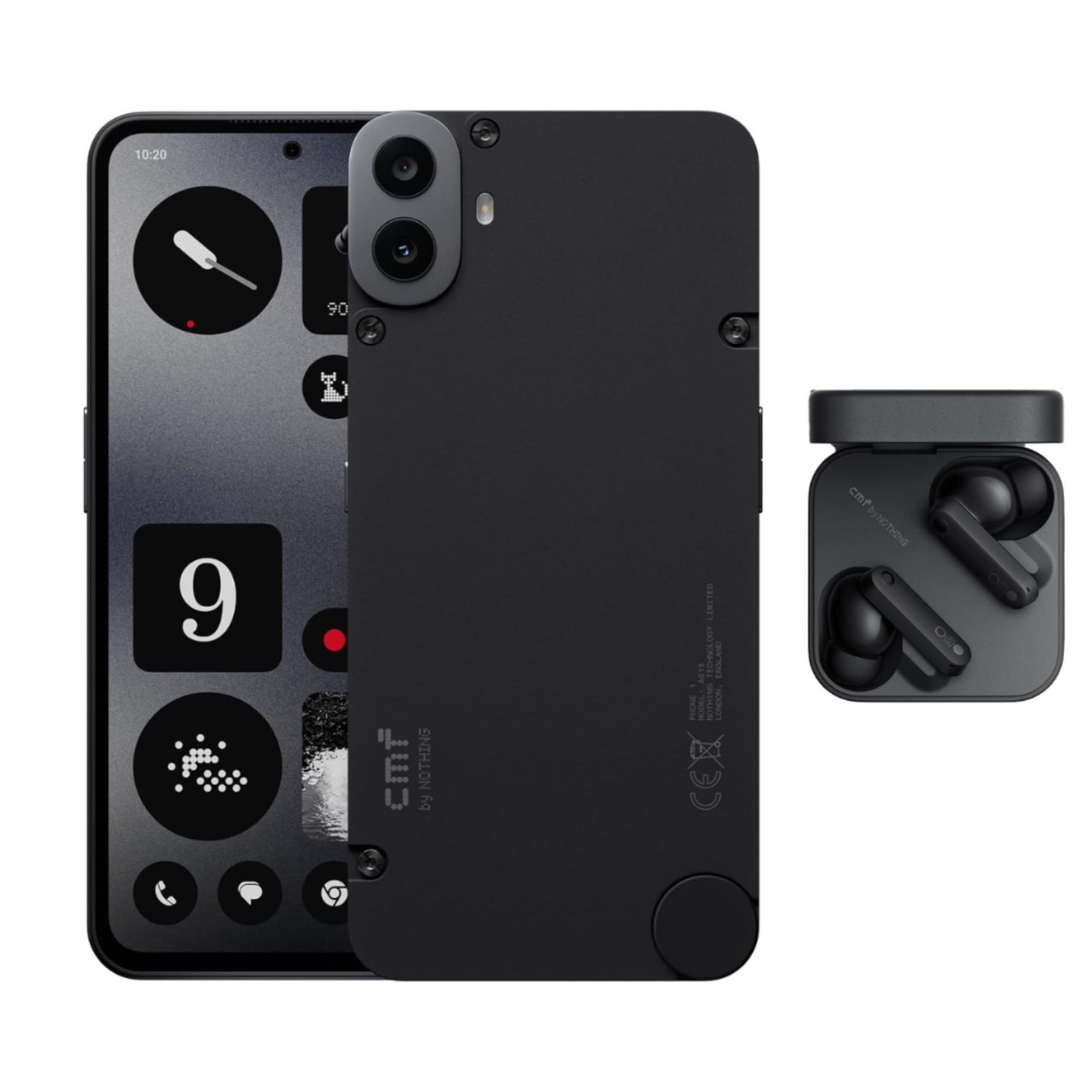 CMF by Nothing Phone 1, 8/256 GB, 6.67" AMOLED Screen, MediaTek 7300 Processor, 5000mAh Battery, Rear Cam 50+2MP, Black, M-E Version + CMF Wireless Earbuds, Noise Cancellation, 35.5H Playtime IP54