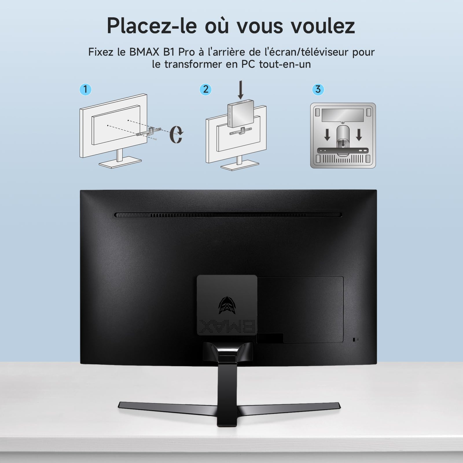 BMAX B1Pro Mini PC 8 Go DDR4 128 Go eMMC W-11 Pro Gemini Lake N4000 (jusqu'à 2,6 GHz) Double écran Prend en Charge 4K HDMI, WiFi 2,4 G/5 G, Bluetooth 4.2 PC Domestique, Ordinateur de Bureau